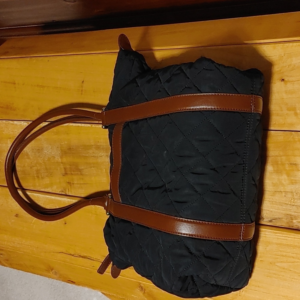 Talbots Black Quilted Shoulder Bag with Faux Leather Straps